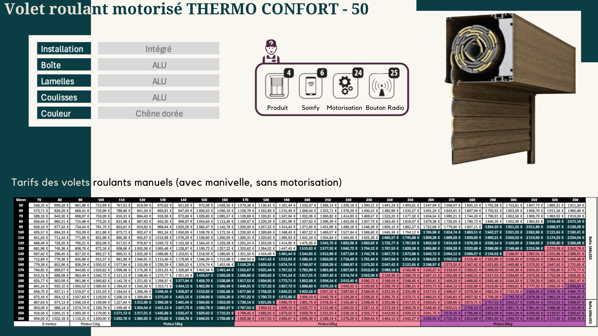Volet roulant motorisé THERMO CONFORT-50 RAL Imitation bois