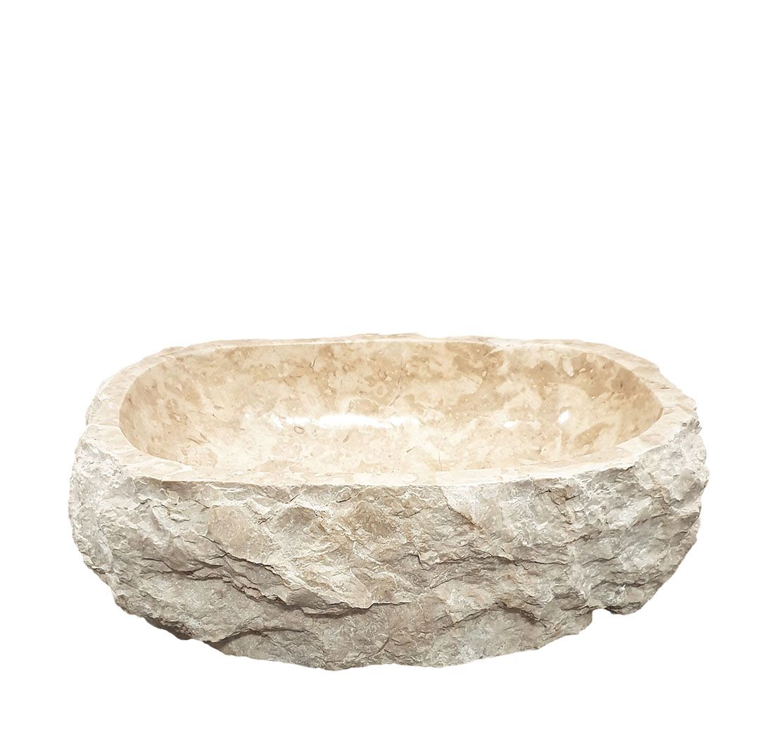 Vasque à poser « Bedrock » en marbre naturel beige – 45 cm