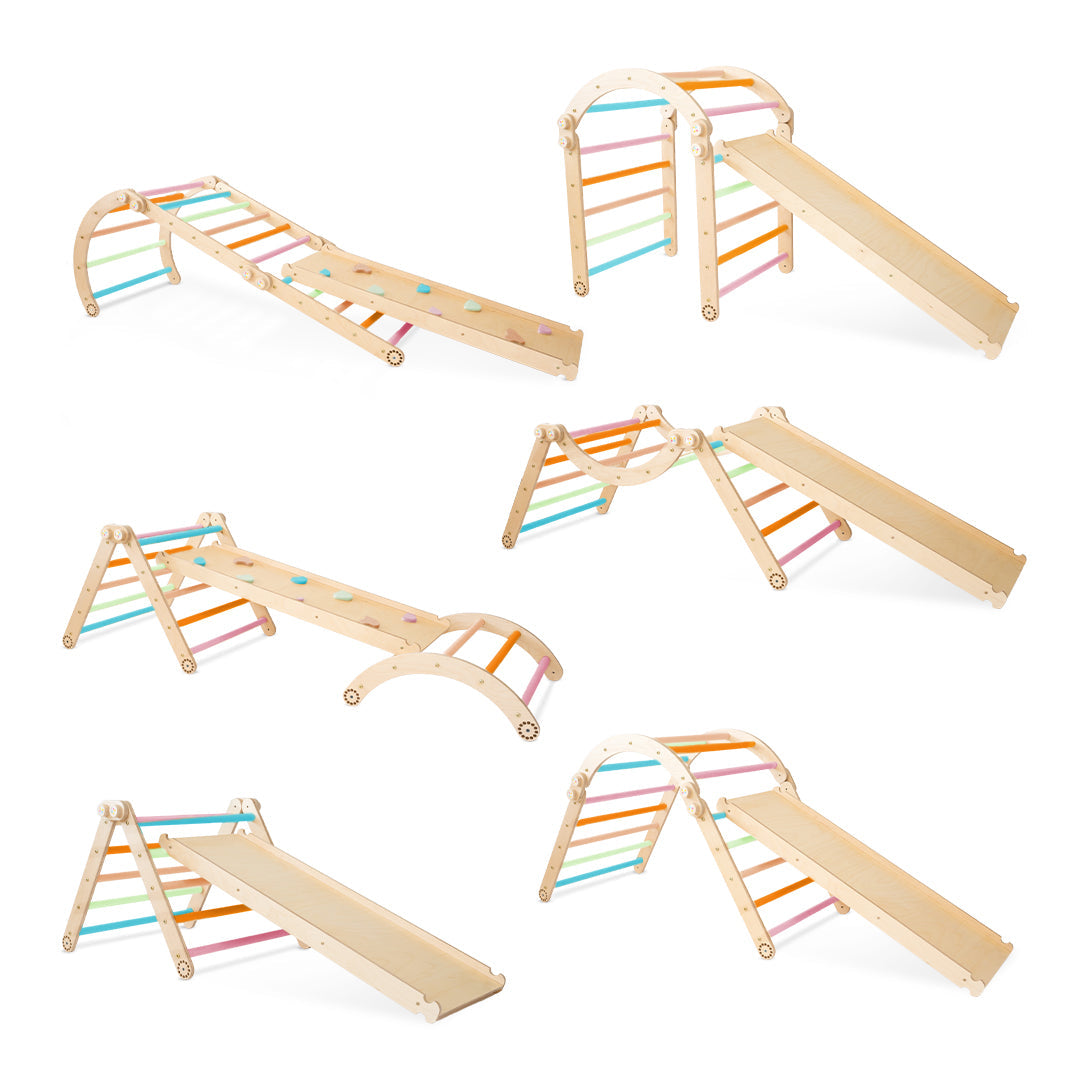 103_Set d’escalade Montessori 3-en-1 : triangle de Pikler + arche d’escalade + rampe double face