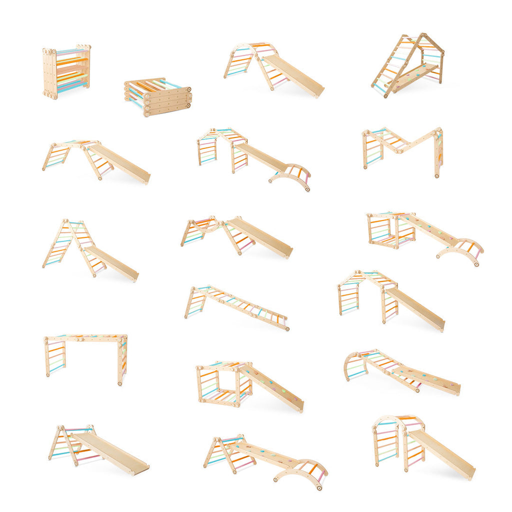 106_Triangle d’escalade Pikler modulable 4 modules avec rampe 2-en-1 (glisse/escalade) et arche