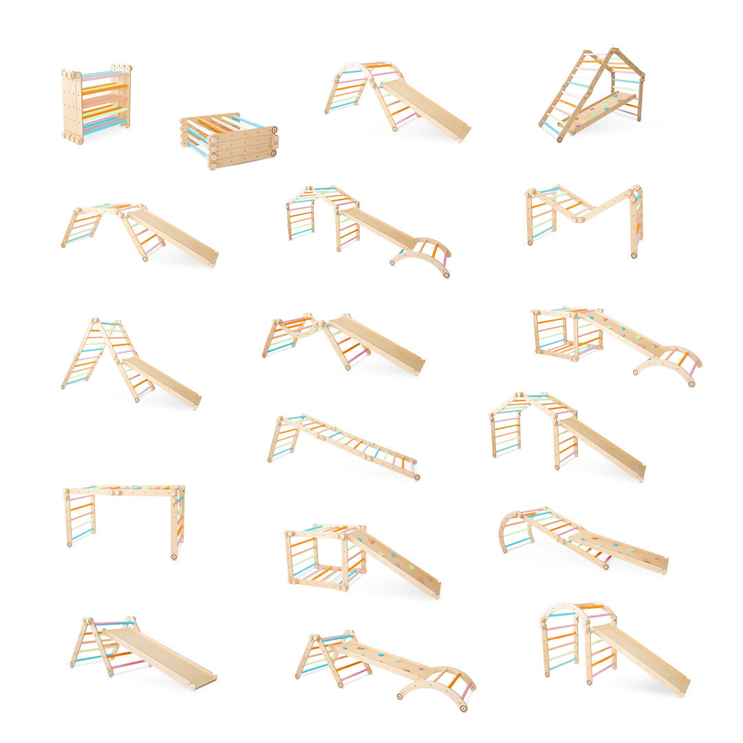 106_Triangle d’escalade Pikler modulable 4 modules avec rampe 2-en-1 (glisse/escalade) et arche