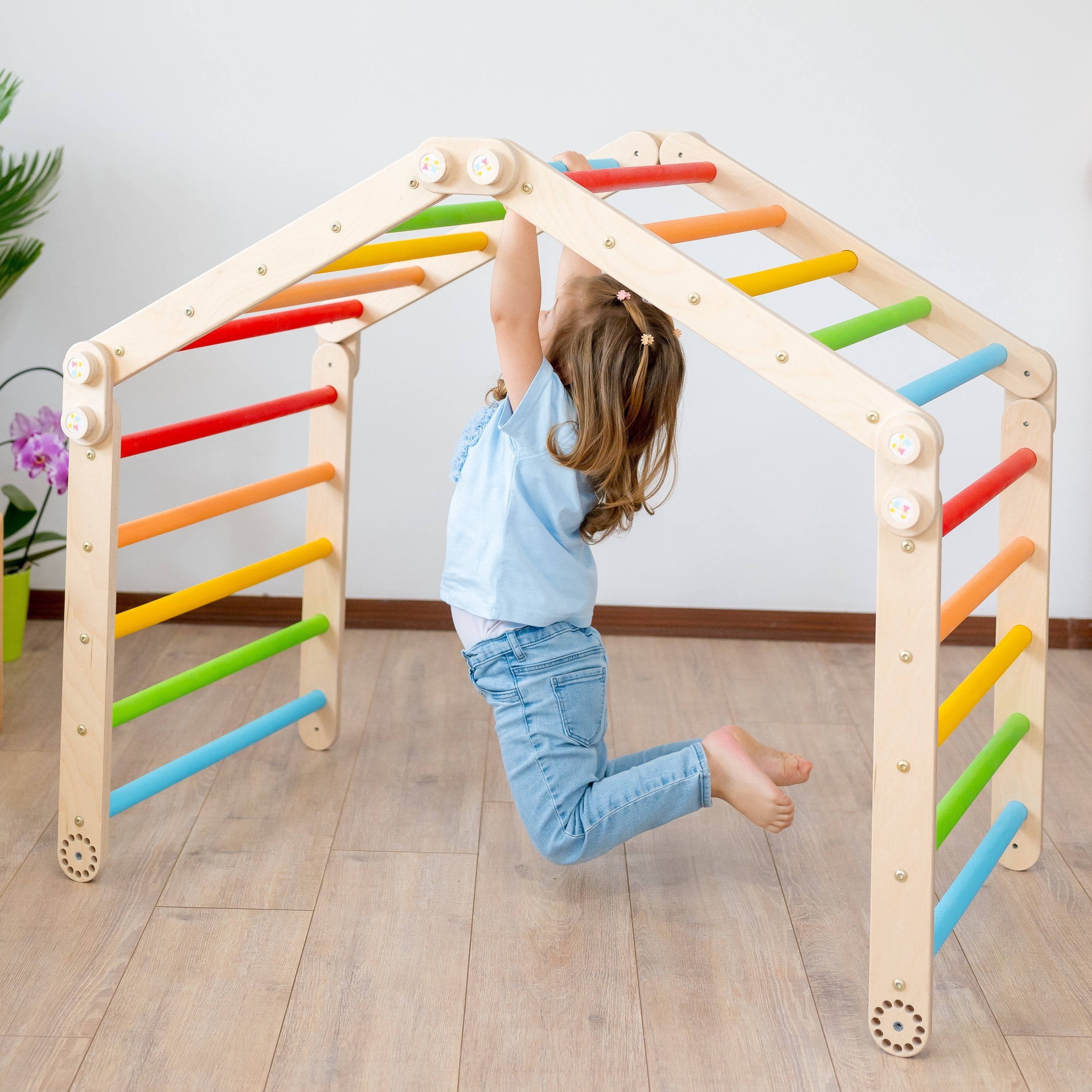 147_Triangle de Pikler modulable 4 modules avec rampe double face : grimper, glisser, explorer