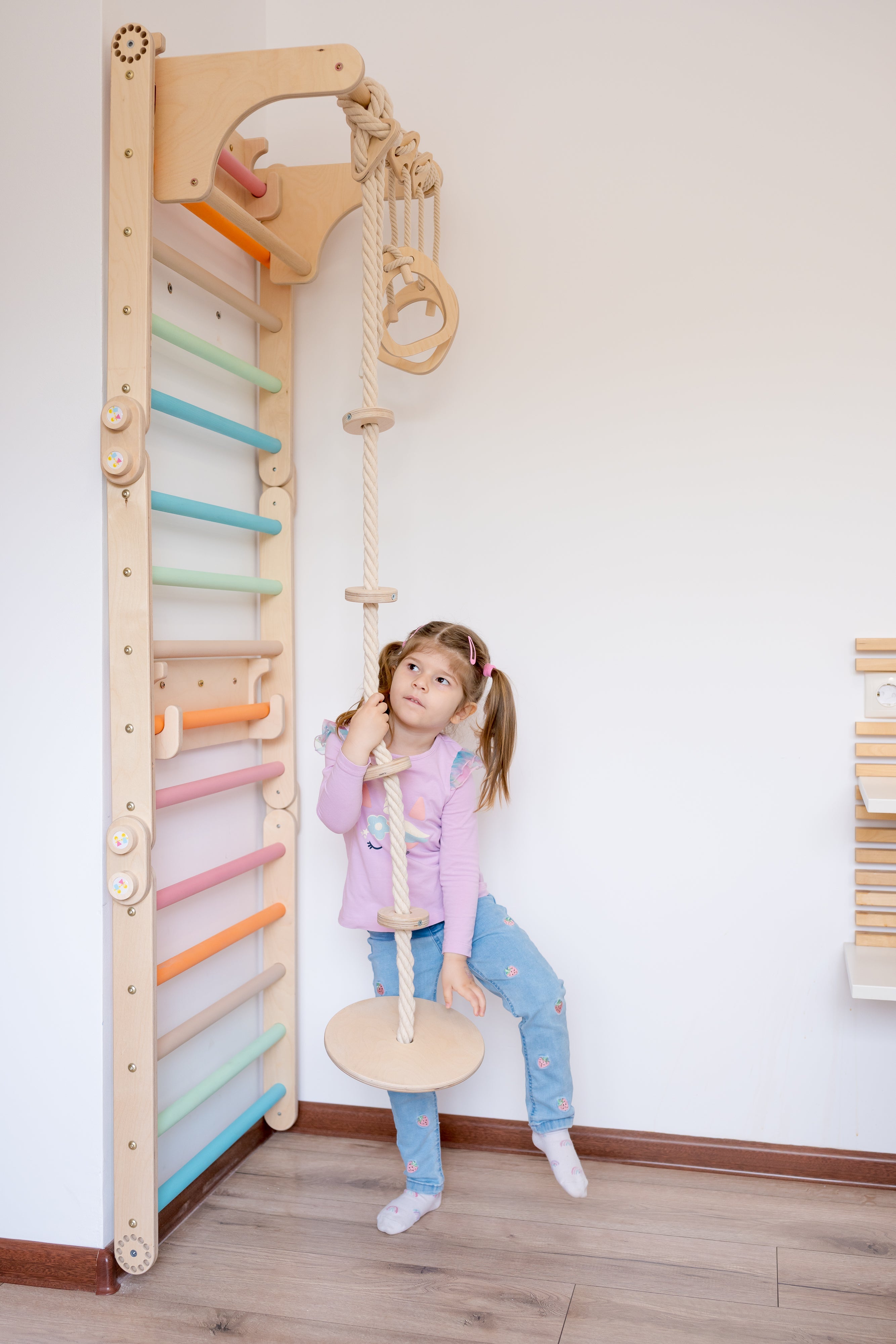 127_Disque balançoire en bois 2-en-1 (balancement + grimpe)