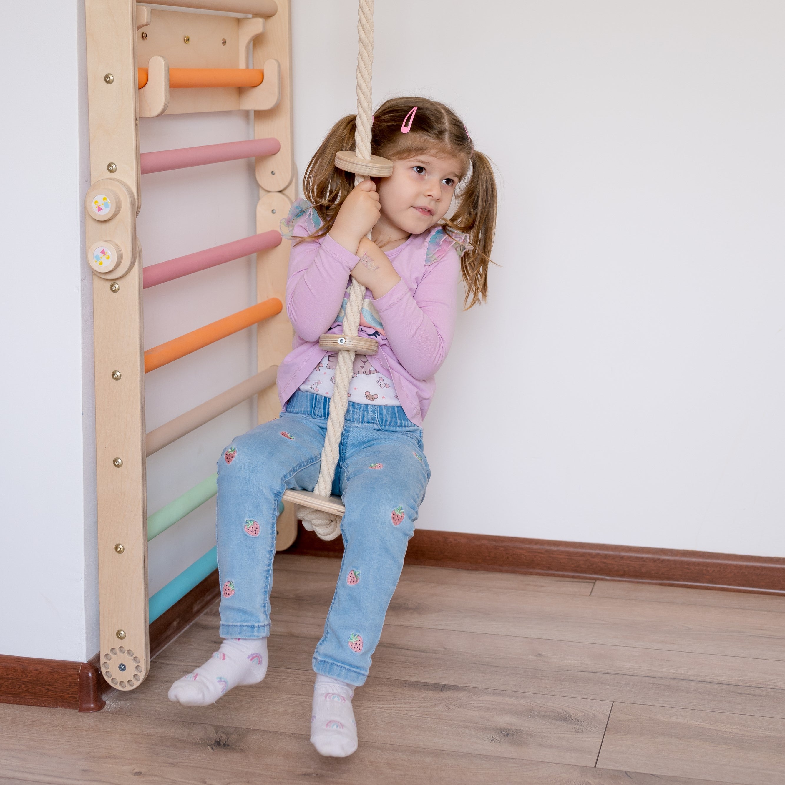 127_Disque balançoire en bois 2-en-1 (balancement + grimpe)