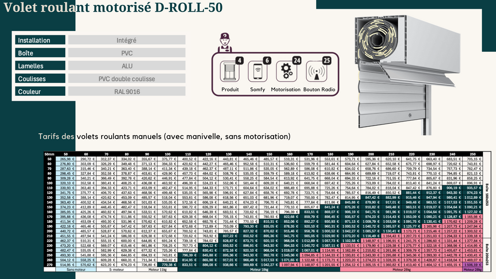 Volet roulant motorisé D-ROLL-50 RAL 9016