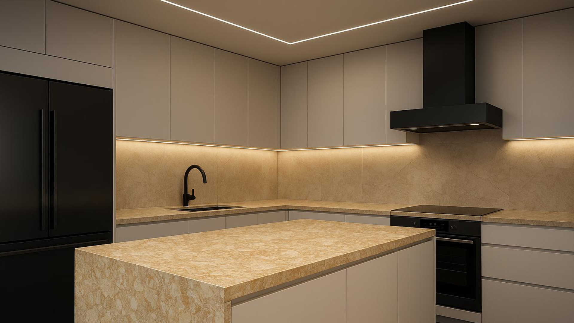 Plan de travail quartz Sahara Fossil Gold beige doré – 2 cm