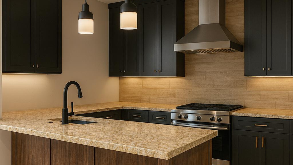 Plan de travail quartz Sahara Fossil Gold beige doré – 2 cm