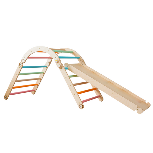 103_Set d’escalade Montessori 3-en-1 : triangle de Pikler + arche d’escalade + rampe double face
