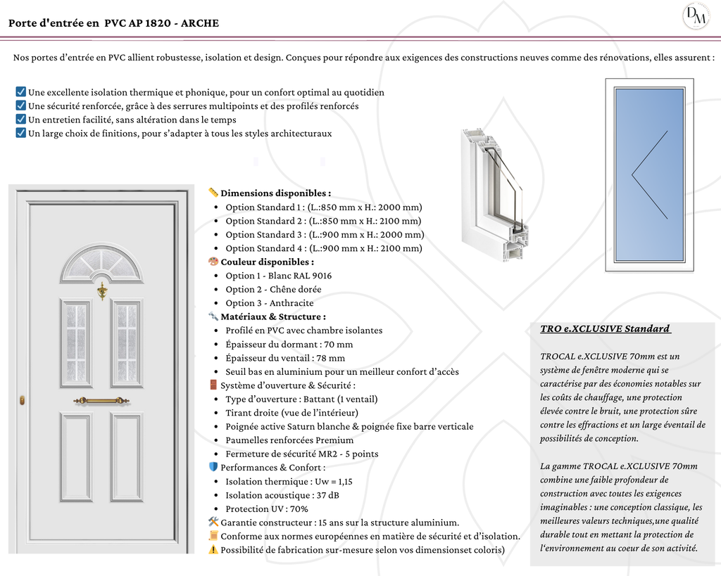 Porte d'entrée en  PVC AP 1820 - ARCHE