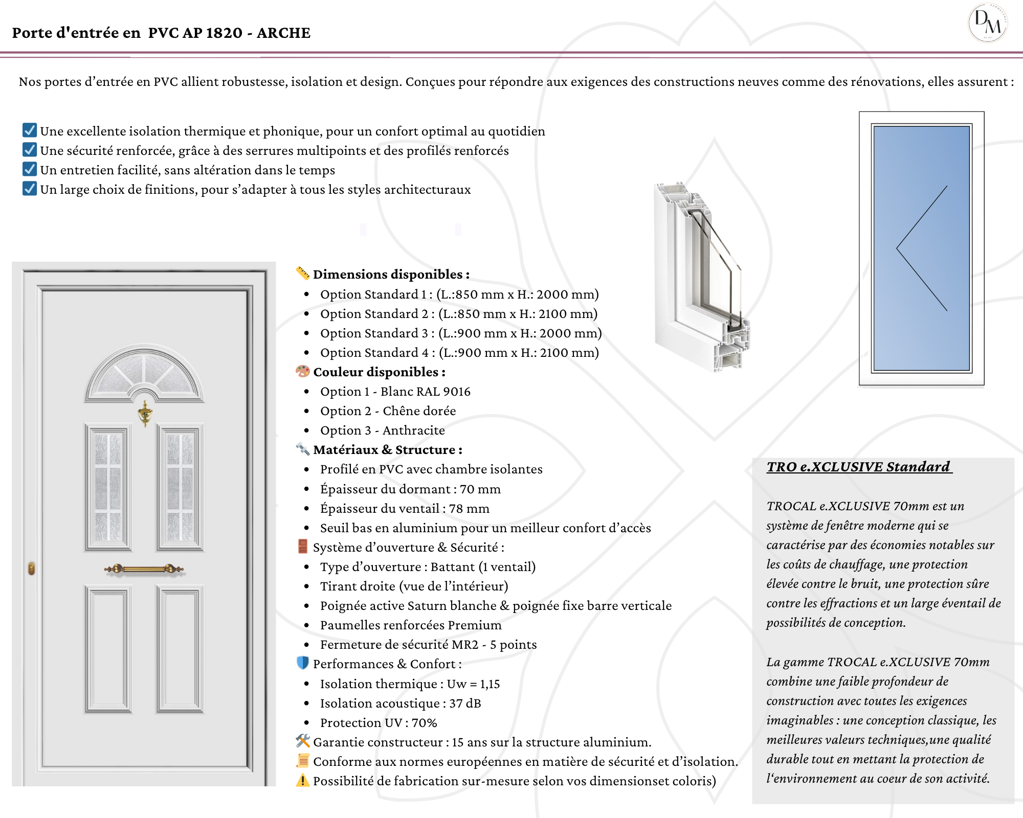 Porte d'entrée en  PVC AP 1820 - ARCHE