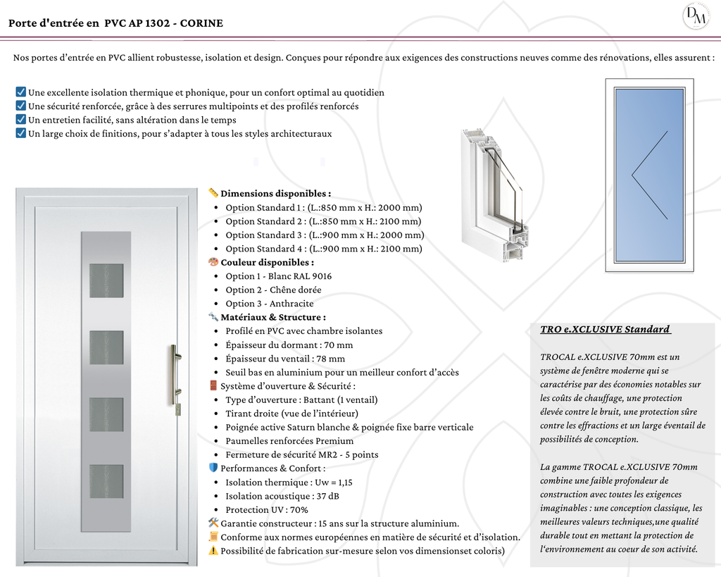 Porte d'entrée en  PVC AP 1302 - CORINE