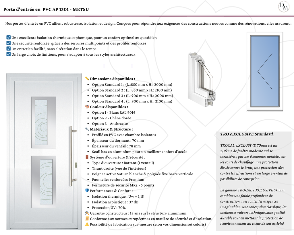 Porte d'entrée en  PVC AP 1301 - METSU