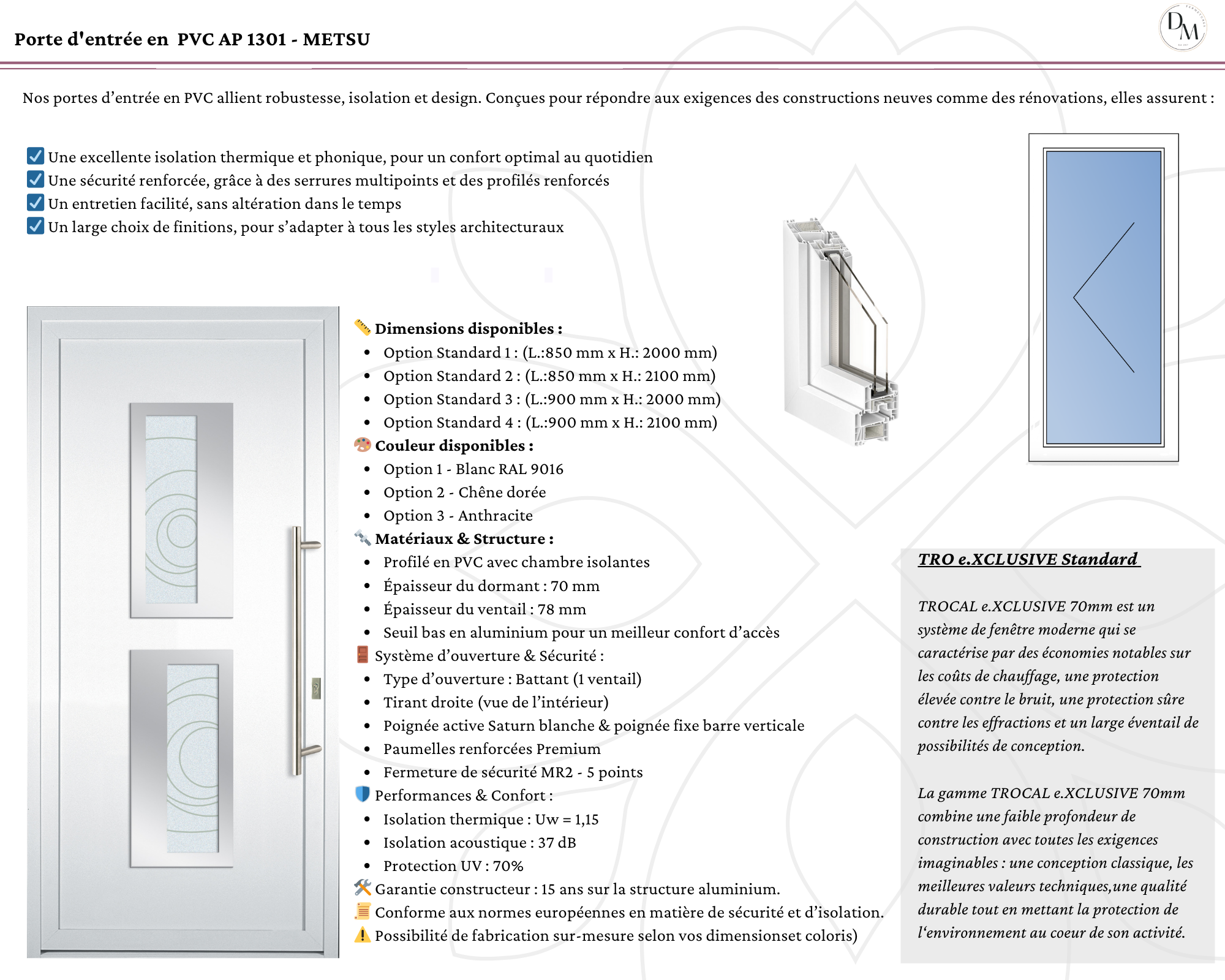 Porte d'entrée en  PVC AP 1301 - METSU