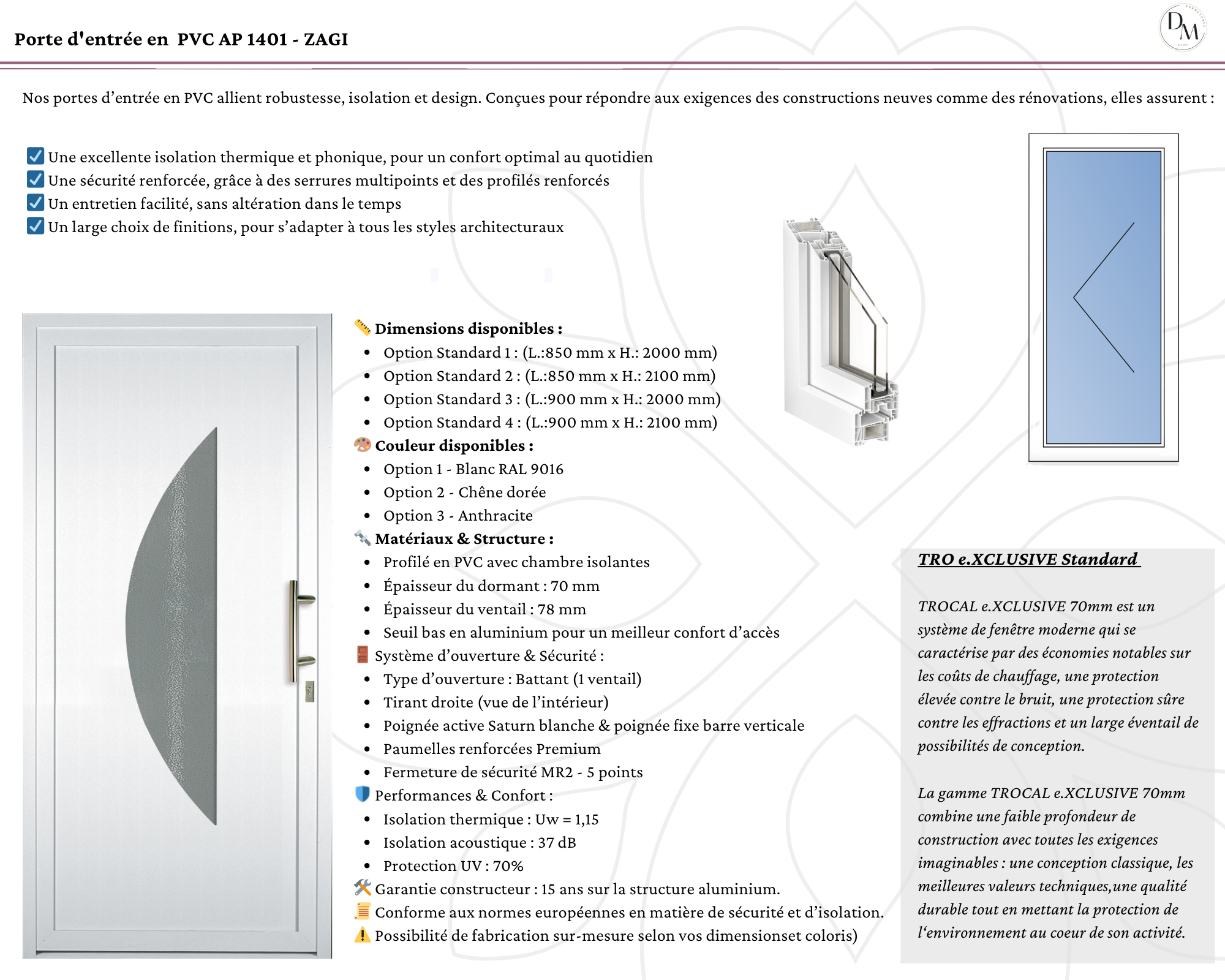 Porte d'entrée en  PVC AP 1401 - ZAGI