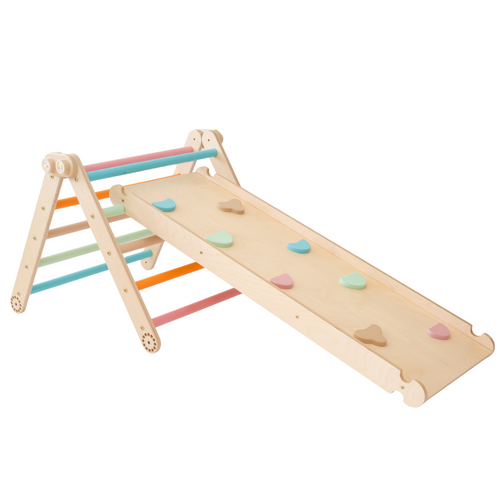 104_Triangle d’escalade Pikler avec rampe 2-en-1 (toboggan et face escalade)