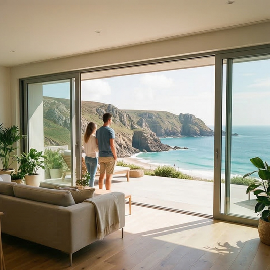 Baie vitrée coulissante en aluminium  4 ventaux  ETEM E50 (L.:3480mm x H.:2600)