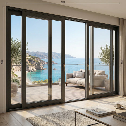 Baie vitrée coulissant en aluminium à soulèvement 4 ventaux  SMR S560 (L.:4450mm x H.:2200mm)