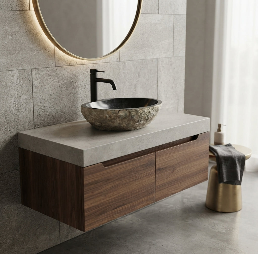 Vasque à poser « Andesite » en pierre naturelle grise  – 55 cm