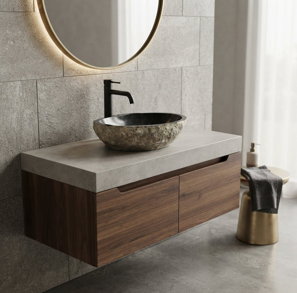 Vasque à poser « Andesite » en pierre naturelle grise  – 55 cm