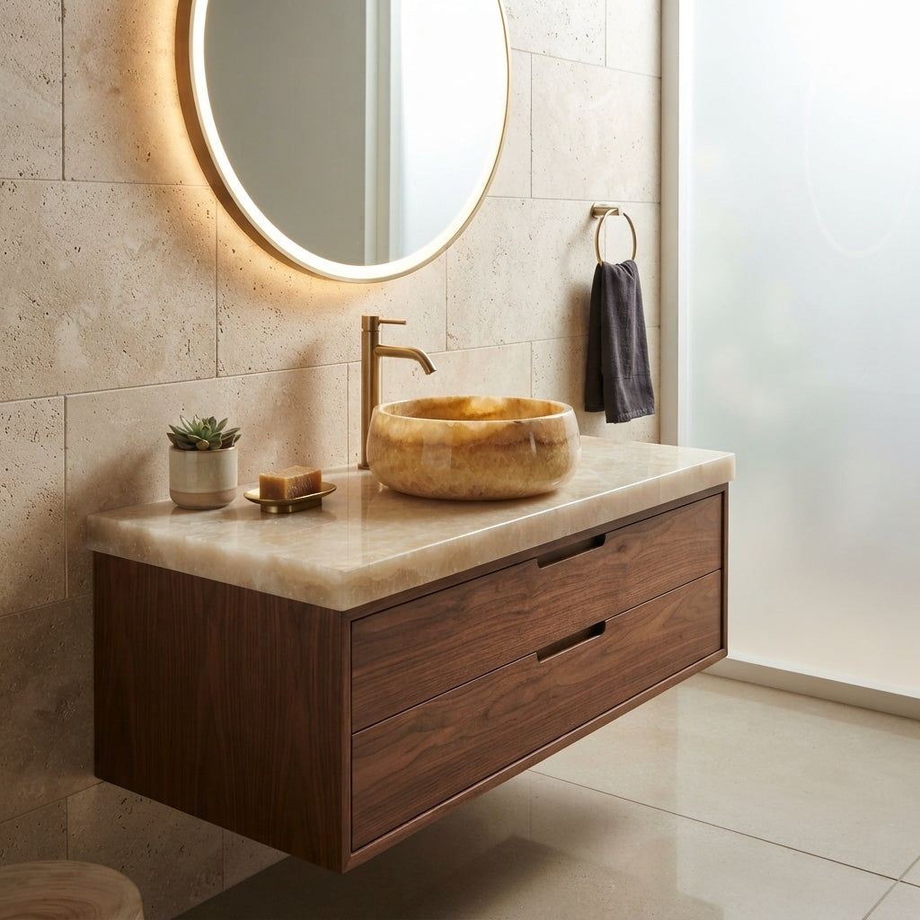 Vasque à poser « Moonlight Onyx » en onyx naturel beige – 40 cm