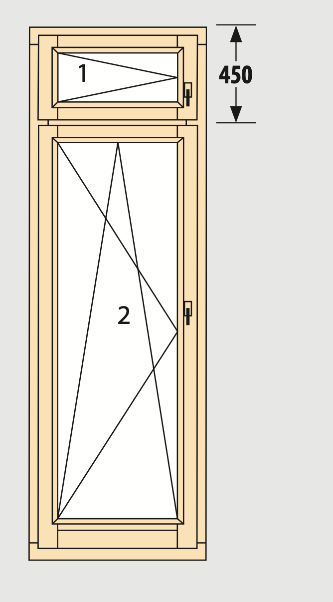 Fenêtre en bois un ventail avec imposte à soufflet