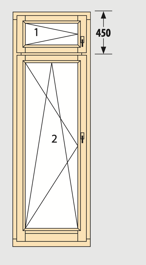 Fenêtre en bois un ventail avec imposte à soufflet