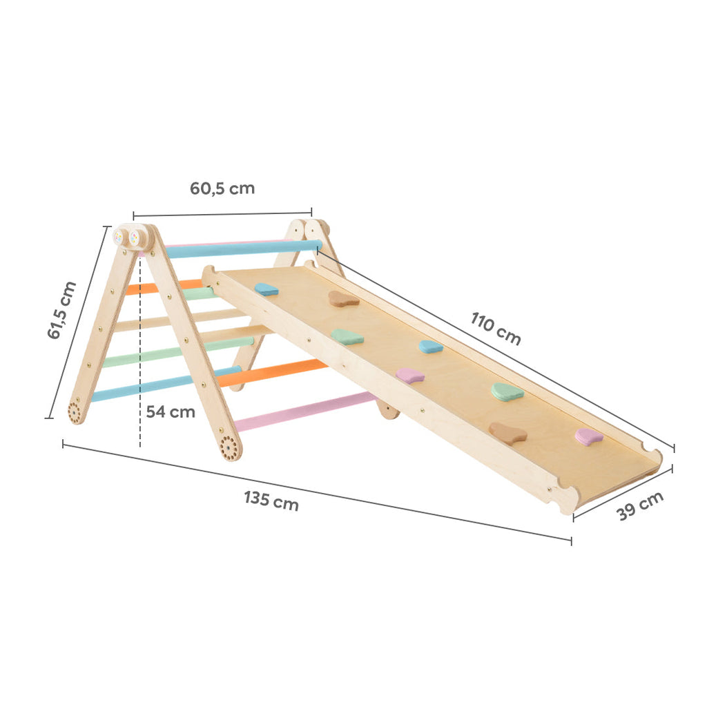 104_Triangle d’escalade Pikler avec rampe 2-en-1 (toboggan et face escalade)