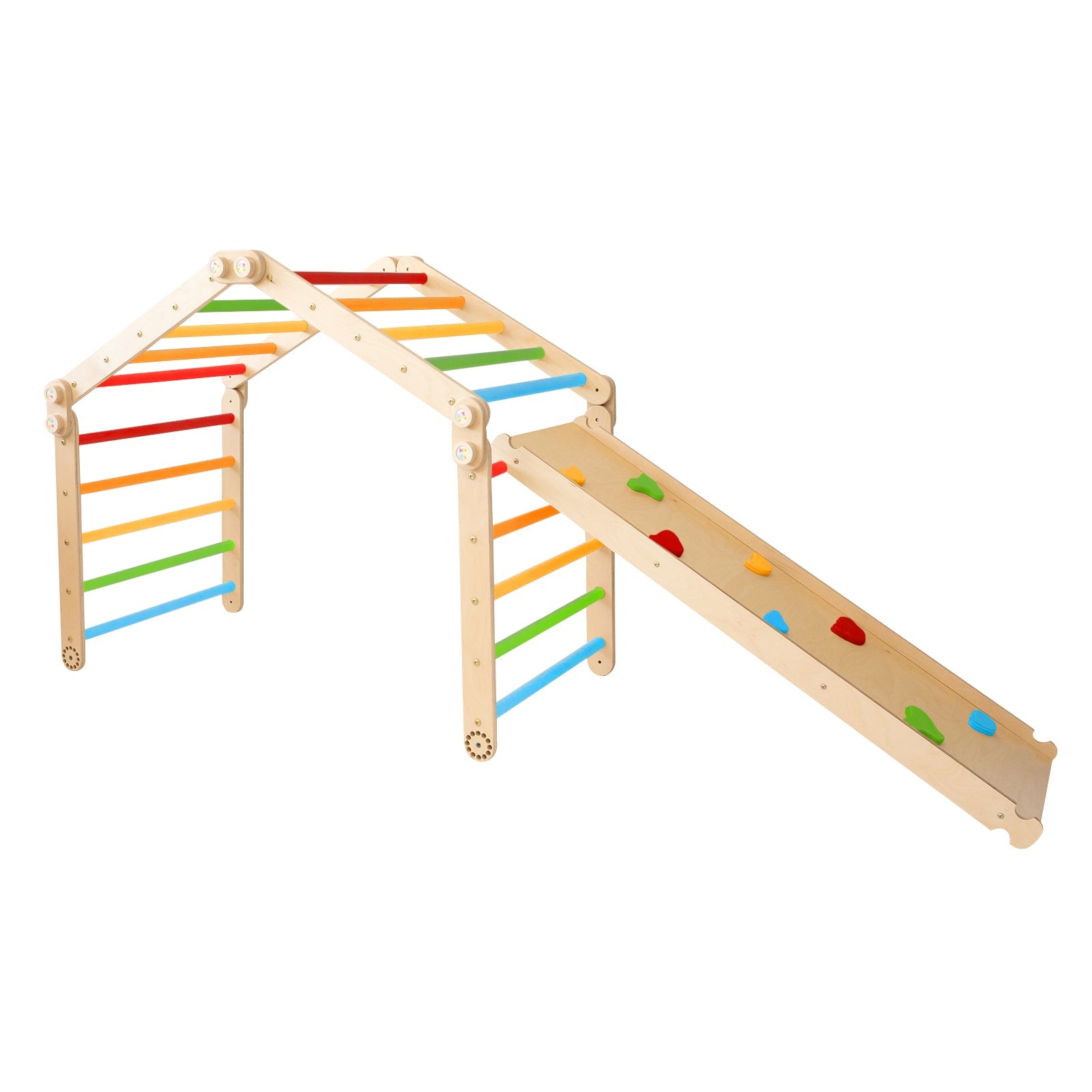 147_Triangle de Pikler modulable 4 modules avec rampe double face : grimper, glisser, explorer