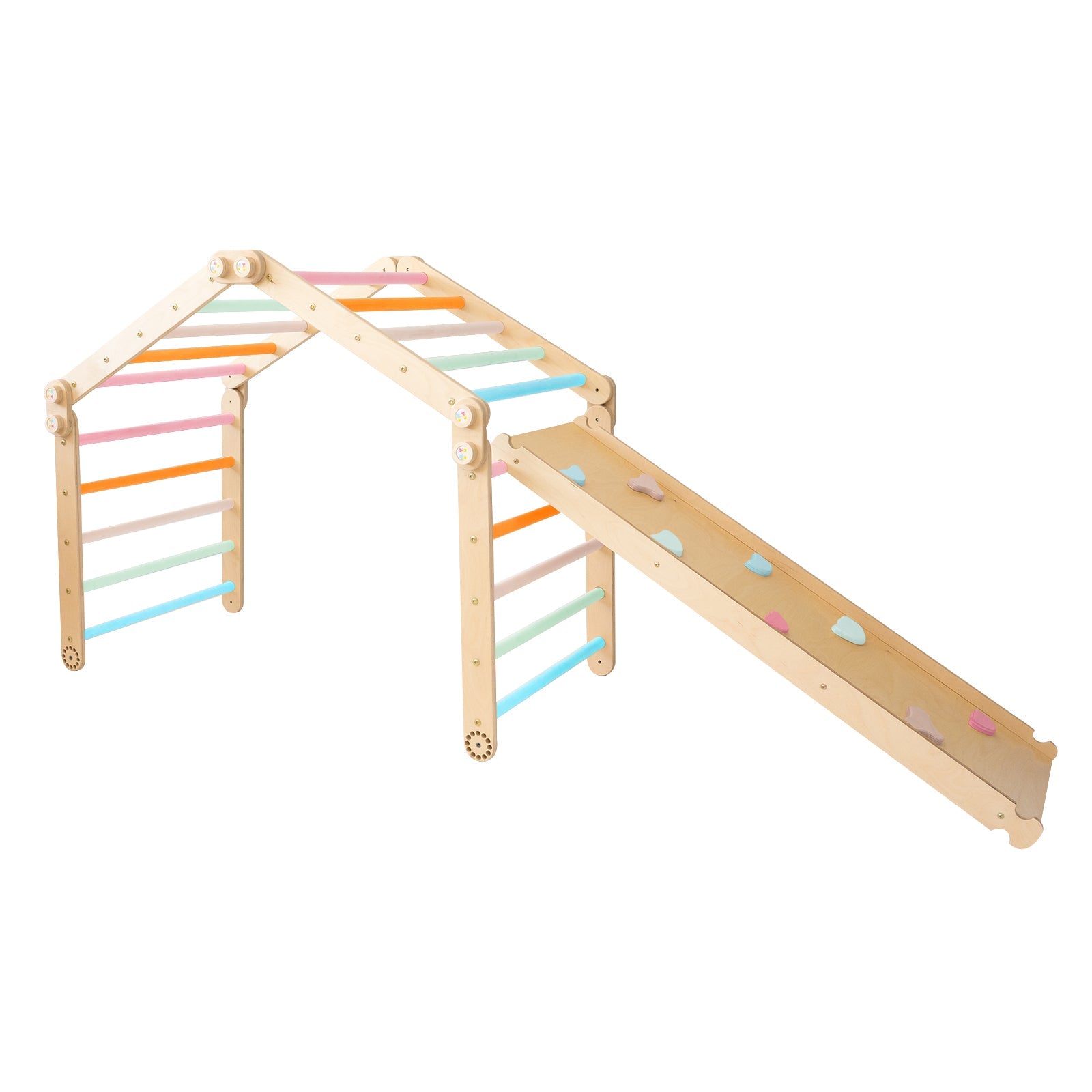 147_Triangle de Pikler modulable 4 modules avec rampe double face : grimper, glisser, explorer