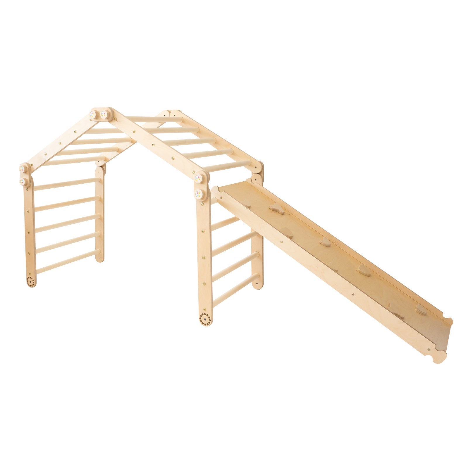 147_Triangle de Pikler modulable 4 modules avec rampe double face : grimper, glisser, explorer