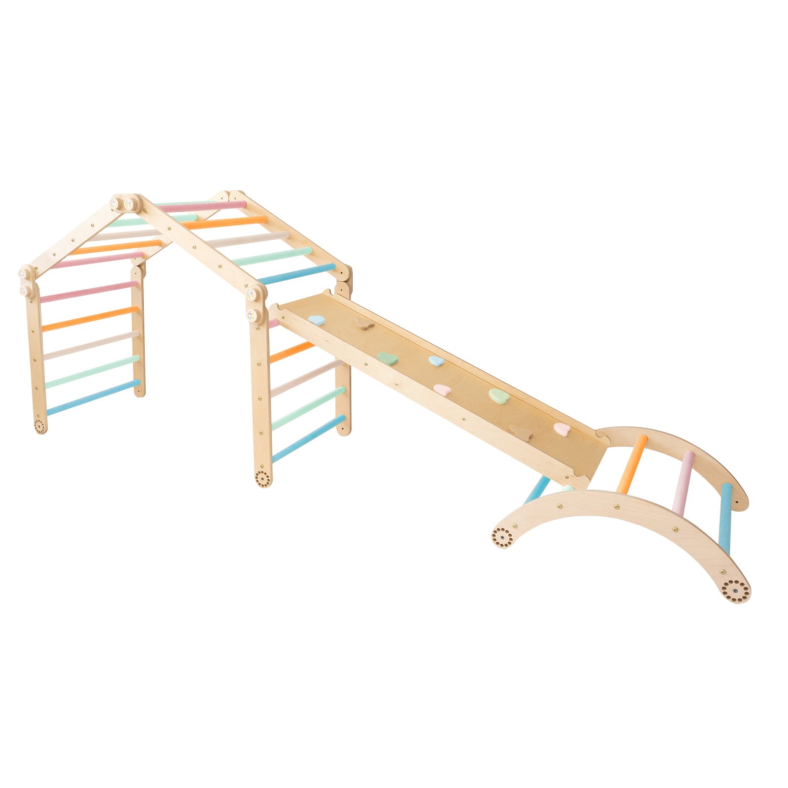 146_Triangle de Pikler d’escalade modulable (4 modules) avec rampe double face et arche de motricité